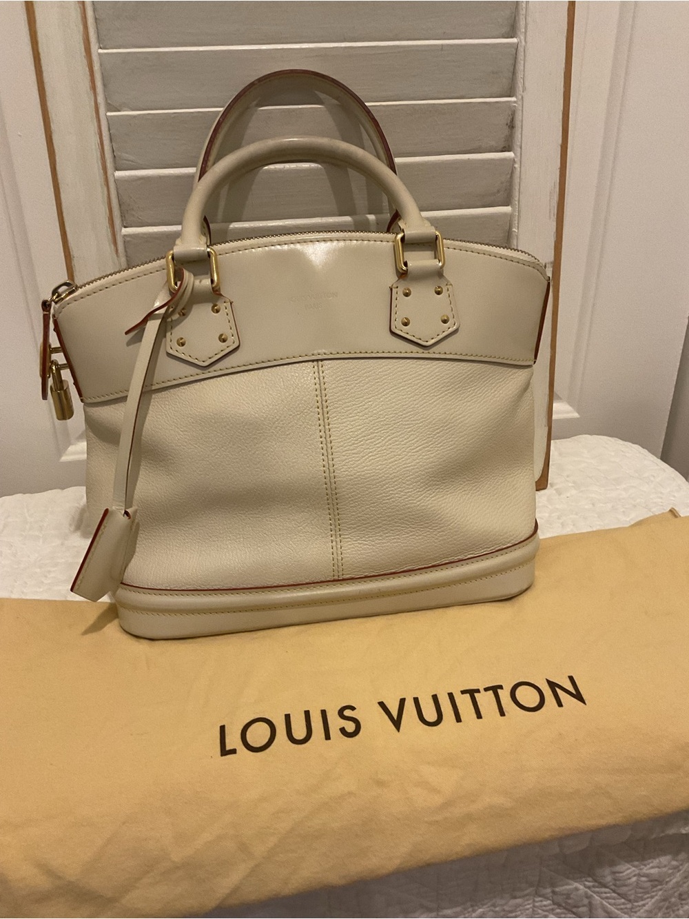 Louis Vuitton Suhali Lockit Cream Leather Structured Satchel with Gold Hardware